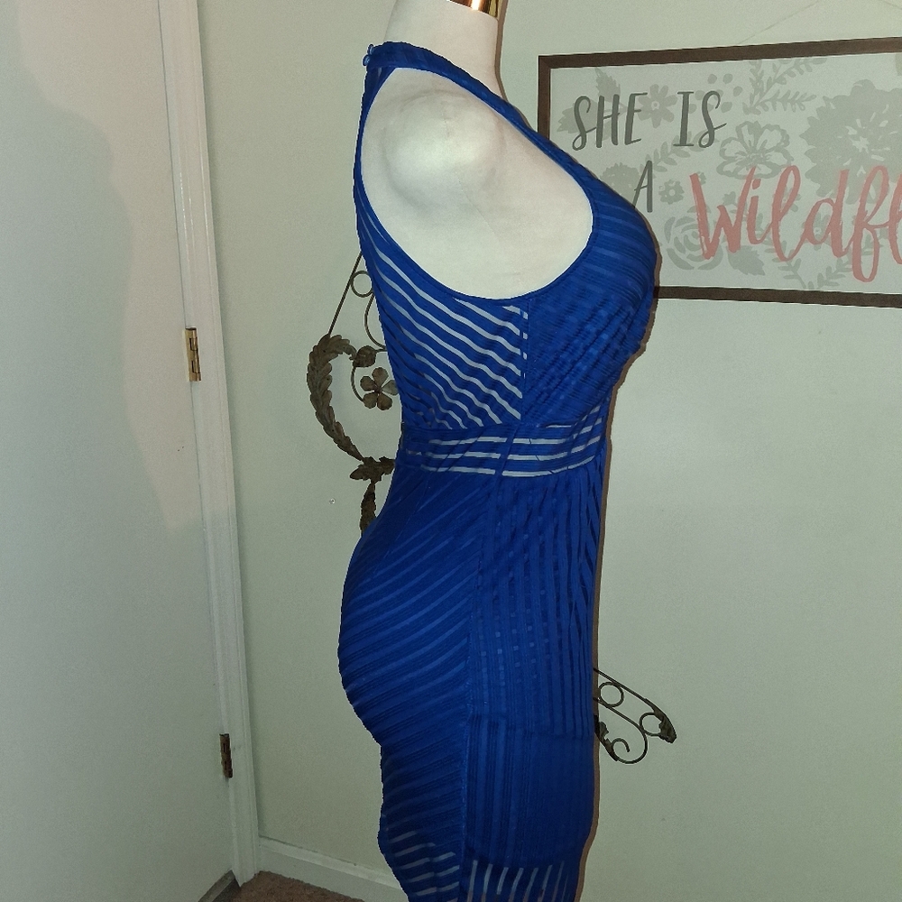 Luxxel Royal Blue Asymmetrical Halter Dress - Picture 2 of 6
